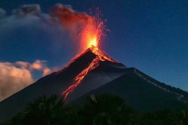 Acatenango Volcano Erupting, Acatenango watercolor canvas