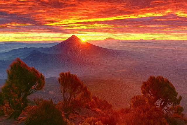 Acatenango Volcano Sunrise, Acatenango watercolor canvas