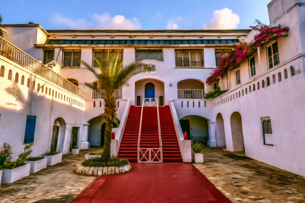 Accra Colonial Courtyard Building, Accra watercolor canvas