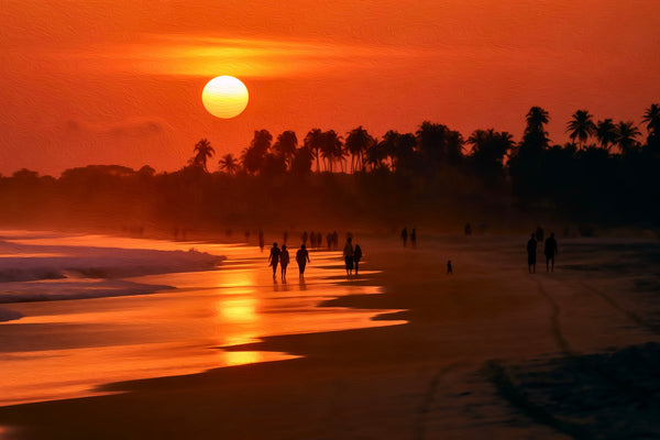 Labadi Beach Sunset, Accra watercolor canvas