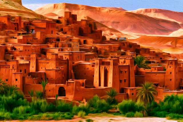 Ait Benhaddou Kasbah Citadel, Ait Benhaddou watercolor canvas