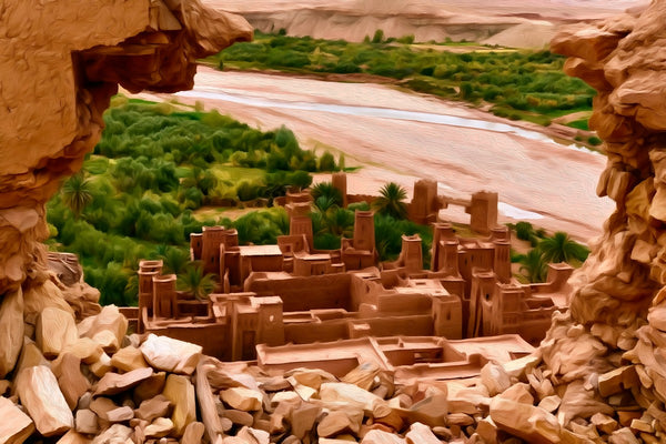 Ait Benhaddou Kasbah Ruins, Ait Benhaddou watercolor canvas