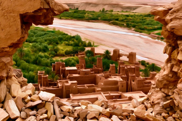 Ait Benhaddou Kasbah Ruins, Ait Benhaddou watercolor canvas