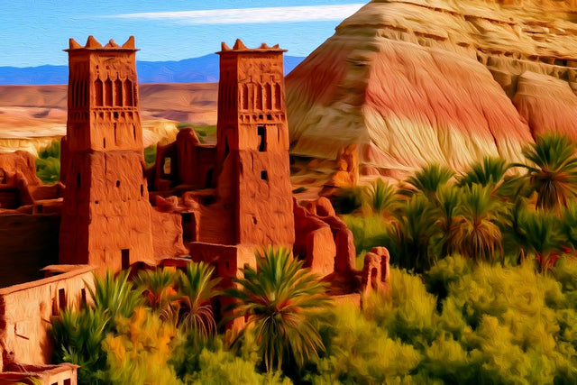 Ait Benhaddou Kasbah Towers, Ait Benhaddou watercolor canvas