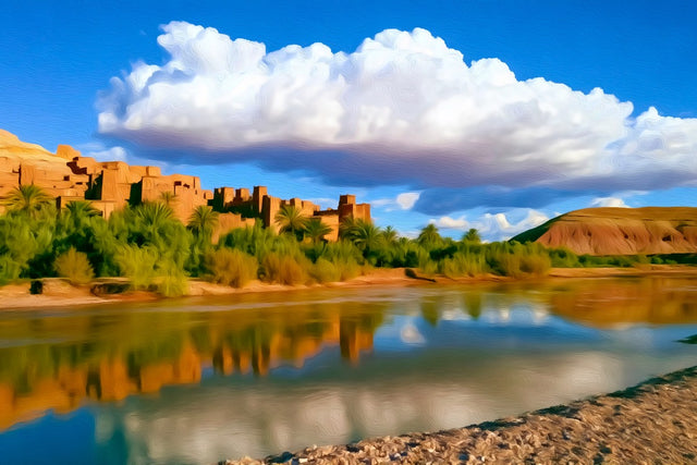 Ait Benhaddou Ksar Riverbank, Ait Benhaddou watercolor canvas