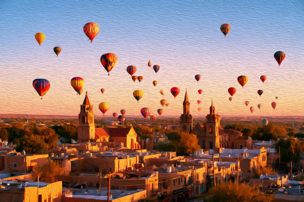 Albuquerque Old Town Balloon Festival, Albuquerque Old Town watercolor canvas