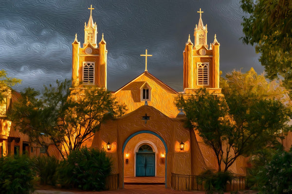 San Felipe de Neri Church, Albuquerque Old Town watercolor canvas