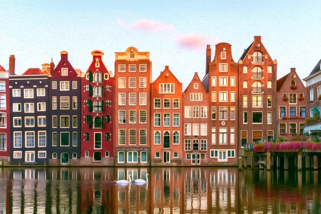 Damrak Canal Houses, Amsterdam watercolor canvas