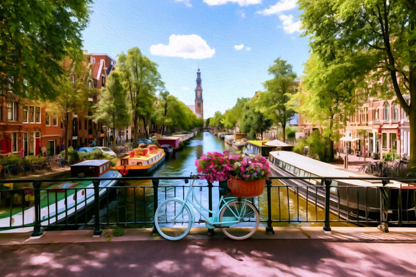 Prinsengracht Canal Westerkerk, Amsterdam watercolor canvas