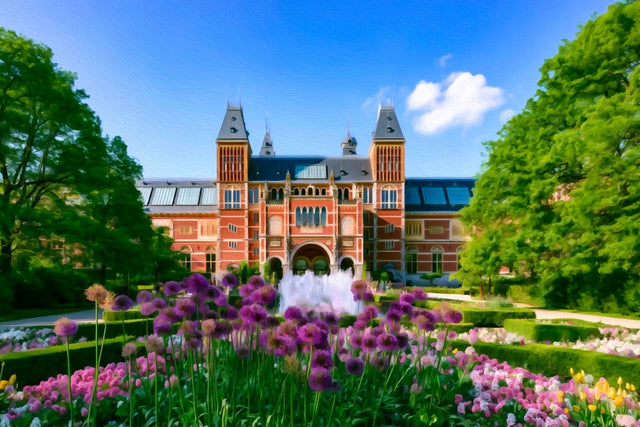 Rijksmuseum Garden Fountain Amsterdam, Amsterdam watercolor canvas