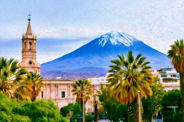 Arequipa Cathedral Bell Tower, Arequipa watercolor canvas