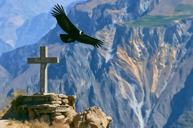 Colca Canyon Cross Condor, Arequipa watercolor canvas