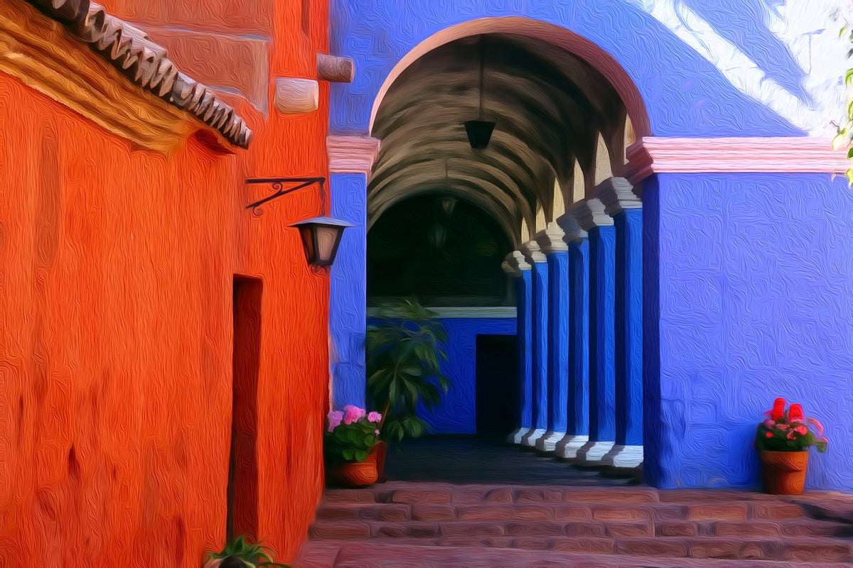 Santa Catalina Monastery Cloisters gallery canvas, unframed and in an espresso floating frame — Arequipa, Peru