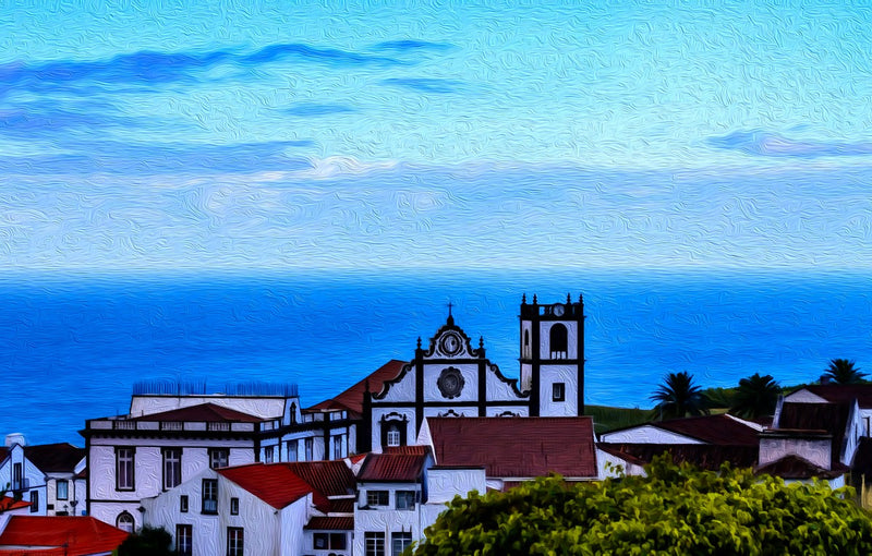 Azores Coastal Church Village, Azores canvas