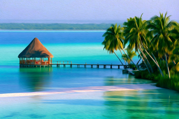 Bacalar Lagoon Overwater Palapa, Bacalar watercolor canvas