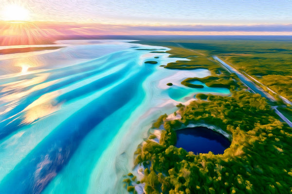 Lake Bacalar Seven Colors, Bacalar watercolor canvas
