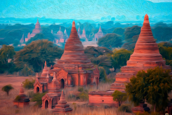 Ancient Temples of Bagan, Bagan watercolor canvas