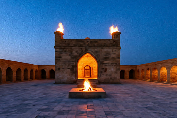 Ateshgah Fire Temple Courtyard, Baku watercolor canvas