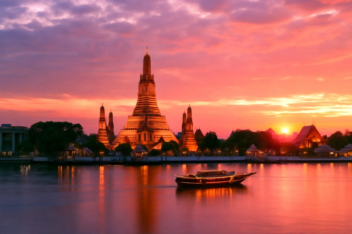 Wat Arun Chao Phraya River gallery canvas, unframed and in an espresso floating frame — Bangkok, Thailand