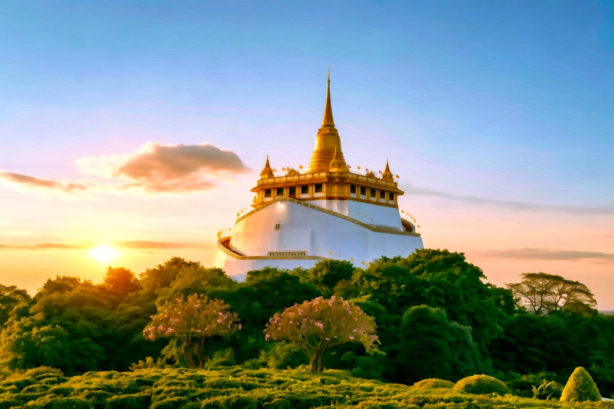Golden Mount Temple Bangkok gallery canvas, unframed and in an espresso floating frame — Bangkok, Thailand
