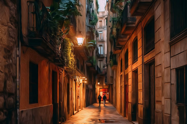Gothic Quarter Narrow Alley, Barcelona watercolor canvas