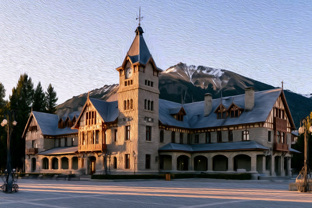 Bariloche Civic Center, Bariloche watercolor canvas