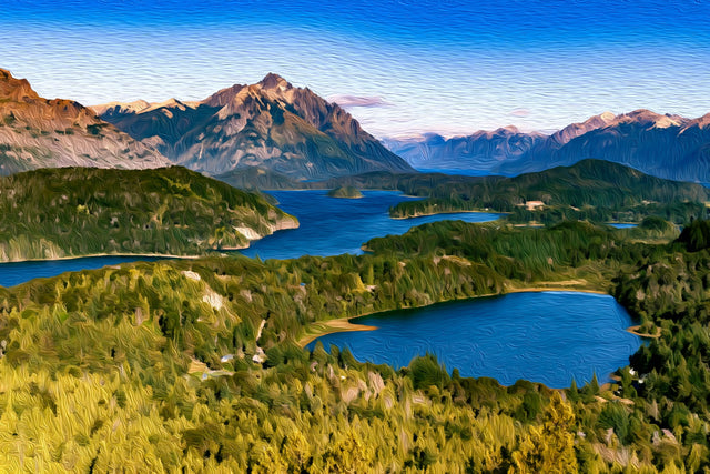 Nahuel Huapi Lake Panorama, Bariloche watercolor canvas