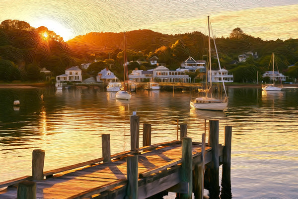 Opua Harbour Sunset Dock, Bay of Islands watercolor canvas