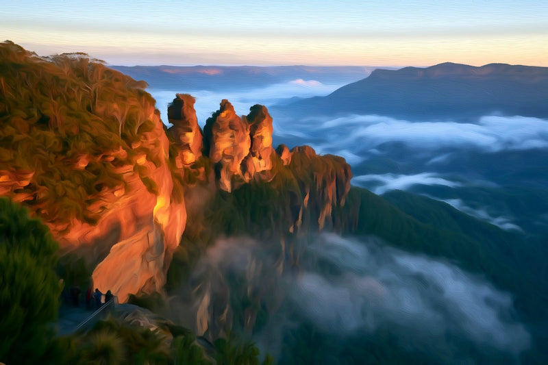 Three Sisters Misty Dawn, Blue Mountains canvas