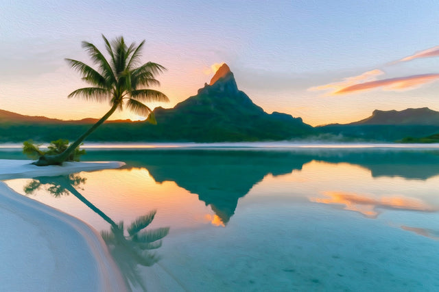 Mount Otemanu Lagoon Reflection, Bora Bora watercolor canvas