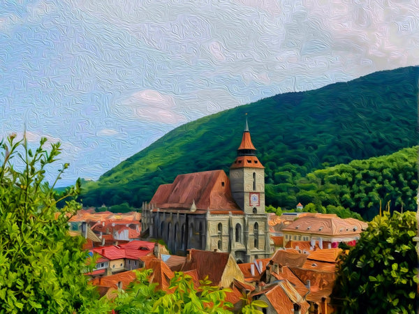 Black Church Brasov Romania, Brasov watercolor canvas