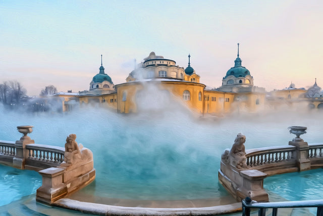 Szechenyi Thermal Bath Pools, Budapest watercolor canvas