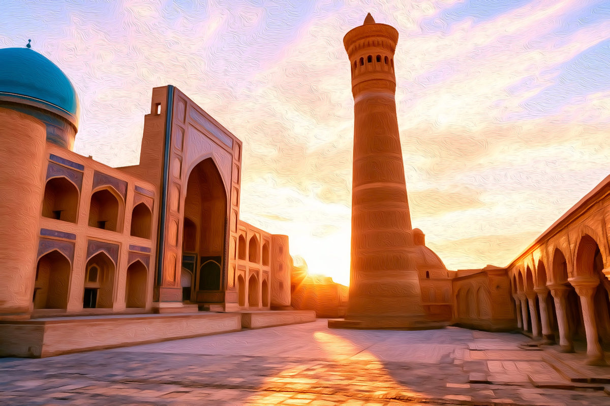 Kalon Minaret Mosque Complex gallery canvas, unframed and in an espresso floating frame — Bukhara, Uzbekistan