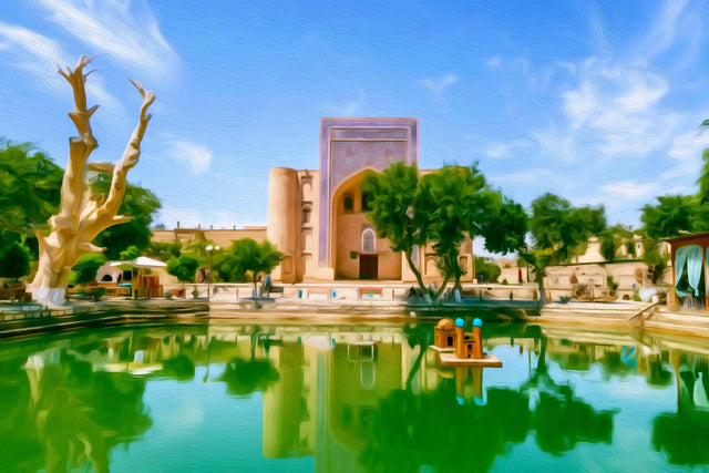 Lyabi-Hauz Pond Bukhara, Bukhara watercolor canvas