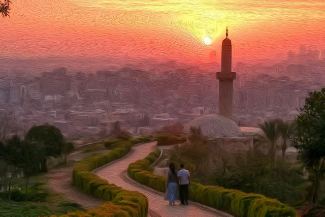 Cairo Mosque Minaret Sunset, Cairo watercolor canvas