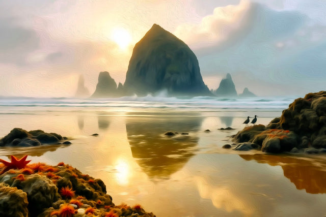 Haystack Rock Cannon Beach, Cannon Beach watercolor canvas