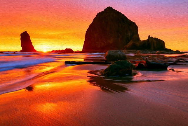 Haystack Rock Cannon Beach, Cannon Beach watercolor canvas