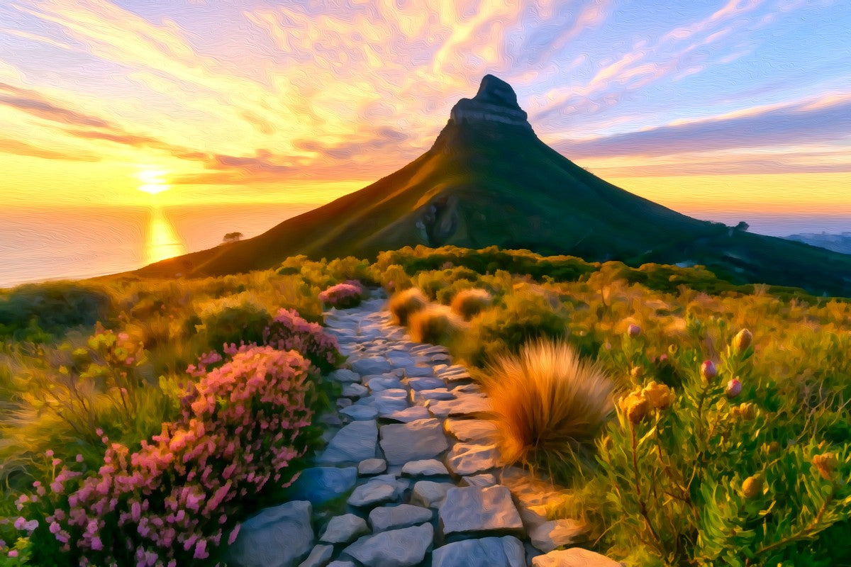 Lions Head Mountain Sunset gallery canvas, unframed and in an espresso floating frame — Cape Town, South Africa