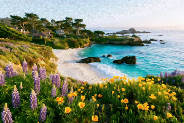 Carmel Beach Wildflower Cove, Carmel-by-the-Sea watercolor canvas