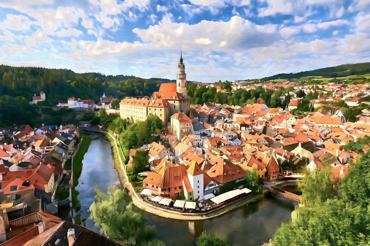 Cesky Krumlov Castle Tower gallery canvas, unframed and in an espresso floating frame — Cesky Krumlov, Czech Republic