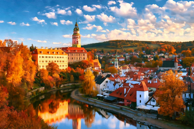 Cesky Krumlov Castle Tower, Cesky Krumlov watercolor canvas