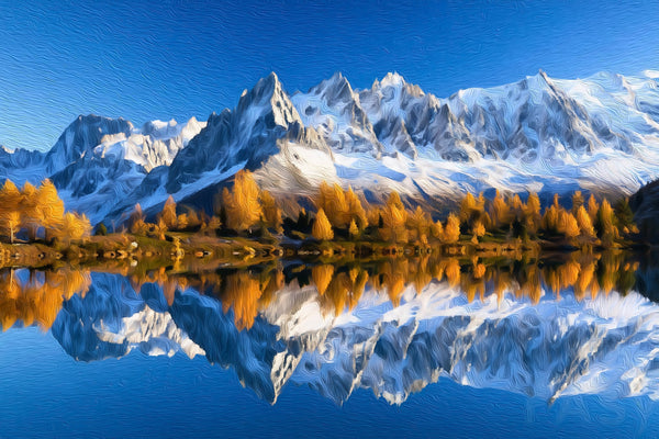 Mont Blanc Massif Reflection, Chamonix watercolor canvas