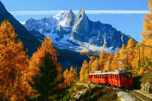 Montenvers Railway Aiguille du Dru, Chamonix watercolor canvas