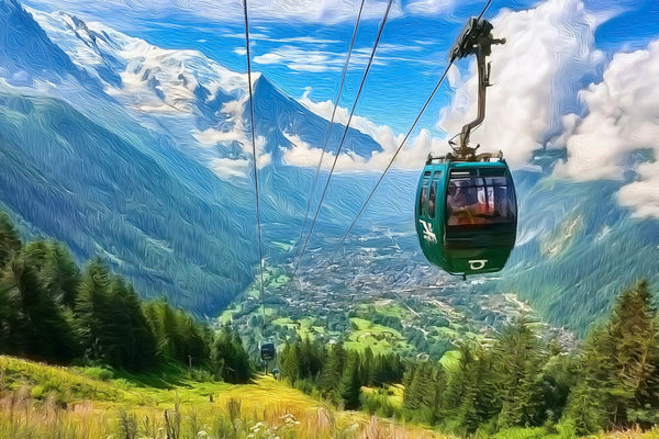 Chamonix Valley Gondola Lift, Chamonix watercolor canvas