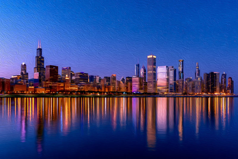 Chicago Lakefront Night Skyline, Chicago canvas