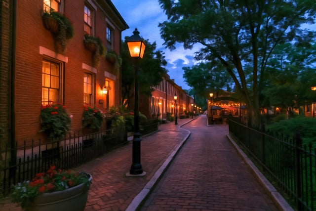 German Village Brick Lane, Columbus watercolor canvas