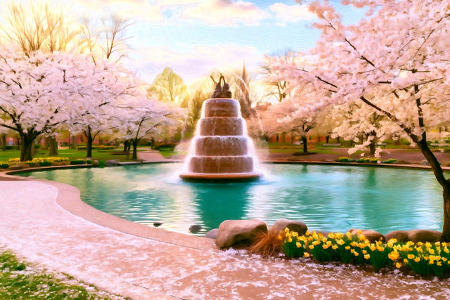 Goodale Park Spring Fountain, Columbus watercolor canvas