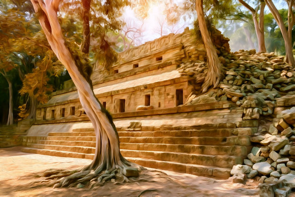 Copan Ruins Hieroglyphic Stairway, Copan Ruins watercolor canvas