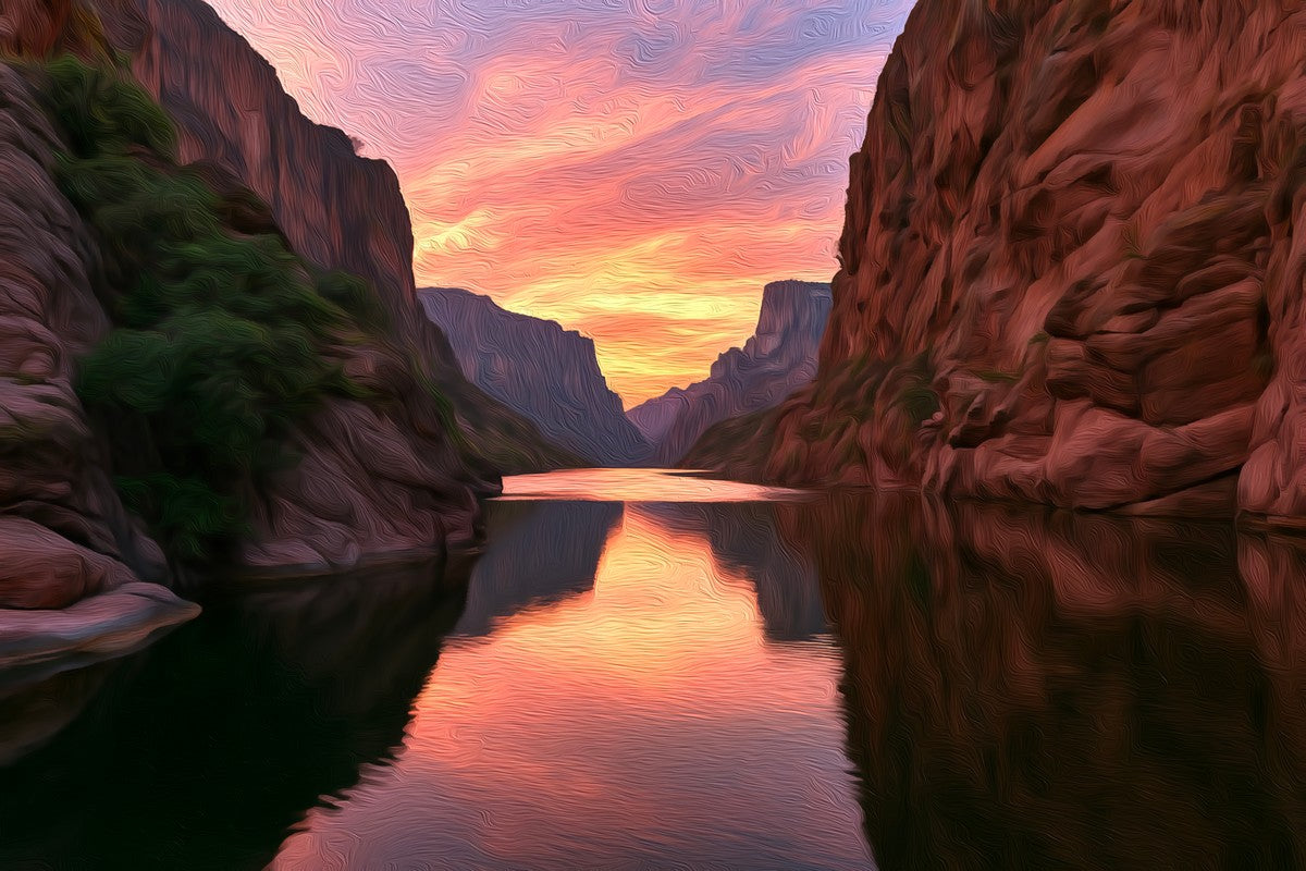 Copper Canyon River Gorge Sunset gallery canvas, unframed and in an espresso floating frame — Copper Canyon, Mexico