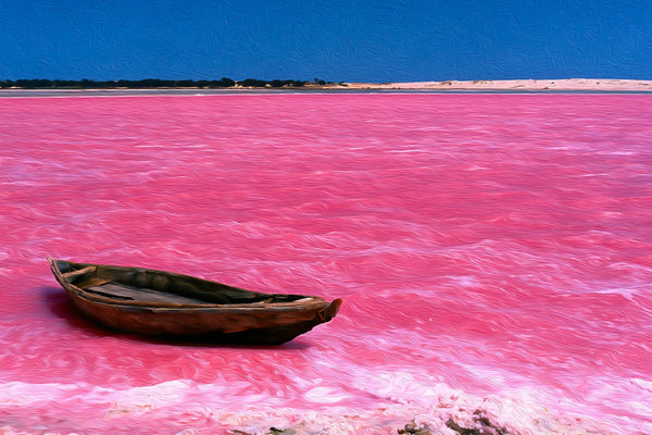 Pink Lake Retba Shore, Dakar watercolor canvas